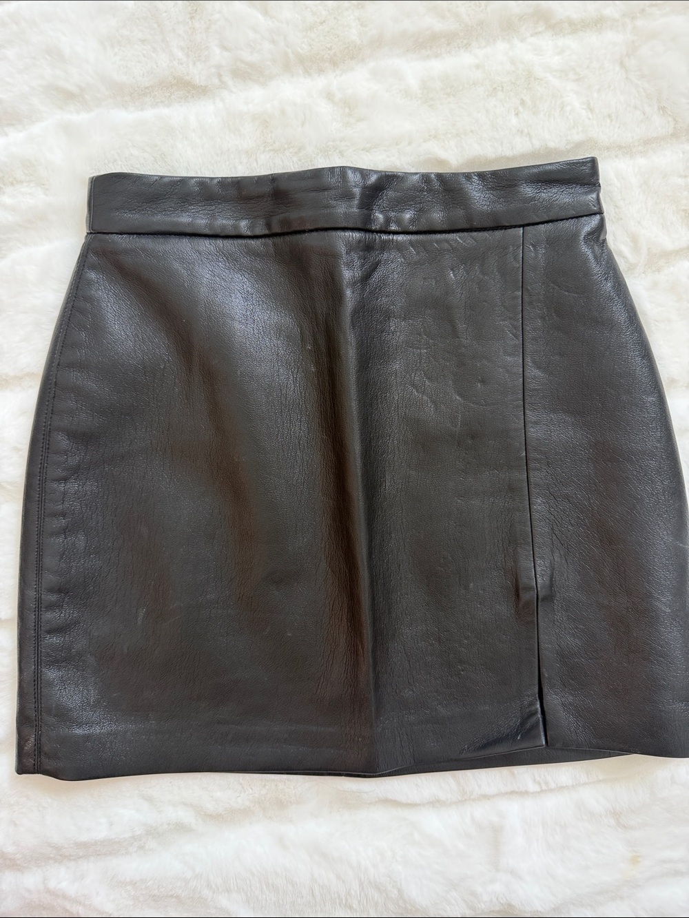 Aritzia Black Faux Leather Mini Skirt with Front Slit